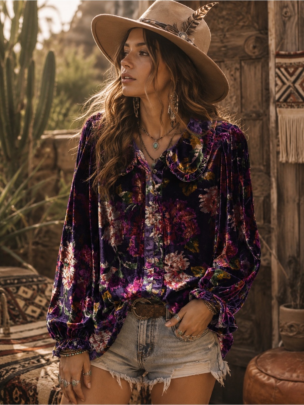NWOT Pilcro Anthropologie Velvet Button Down Blouse